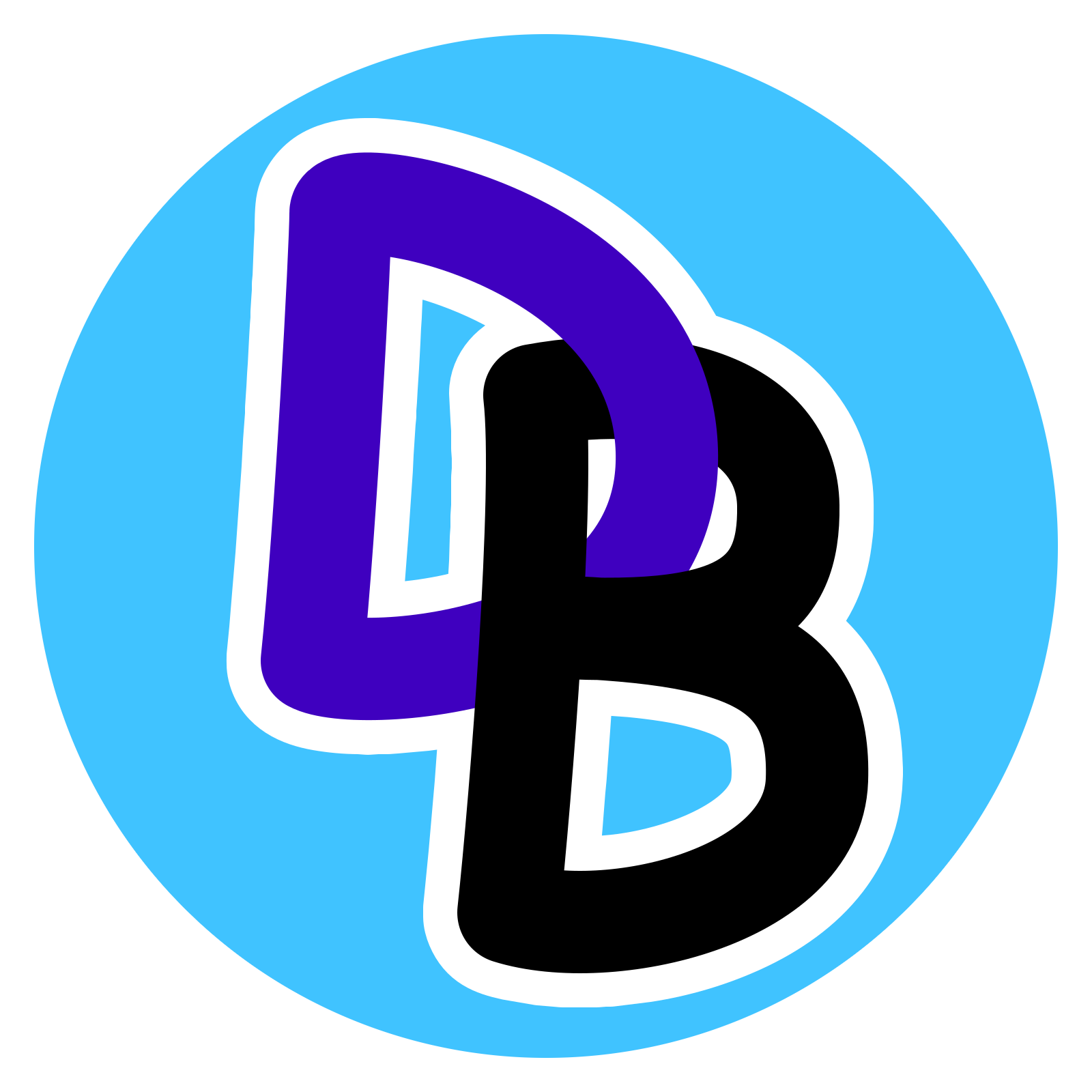 The fourth official DurchBurch logo.  It also makes use of an entangled DB with a blue circle behind the letters and a white stroke behind the letters for increased contrast and another stroke outside of the circle providing an almost stickerlike appearance.